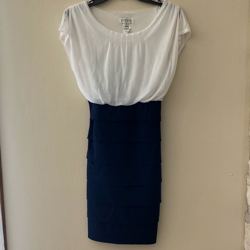 Women's White and Dark Blue Dress